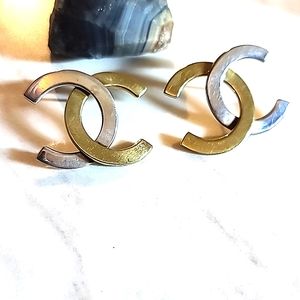 CHANEL Gold Silver Earrings Vintage Reproduction jewelry